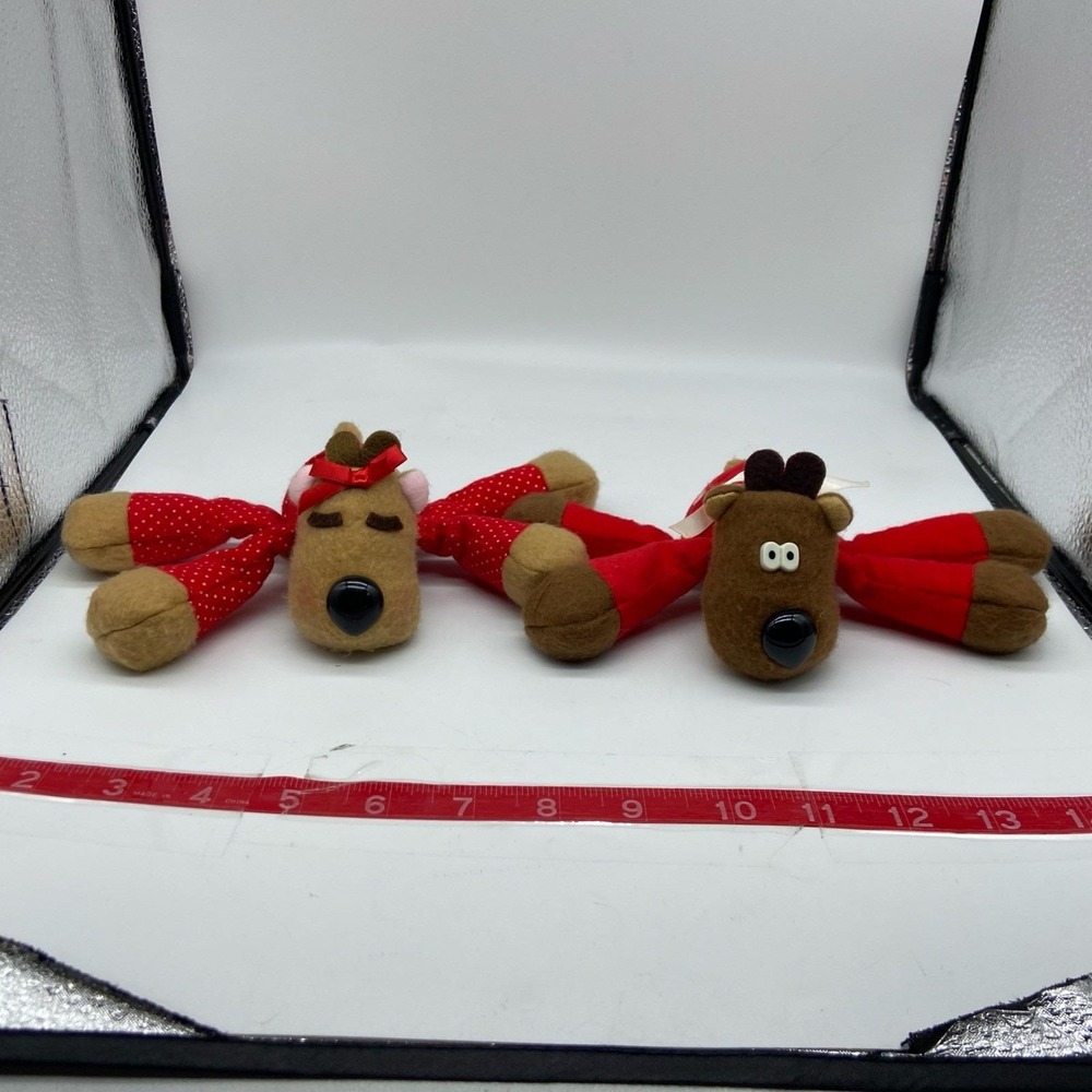 Vintage 1986 Hallmark Randy Ramona Reindeer Plush Set Red Polka Dot 80s Decor